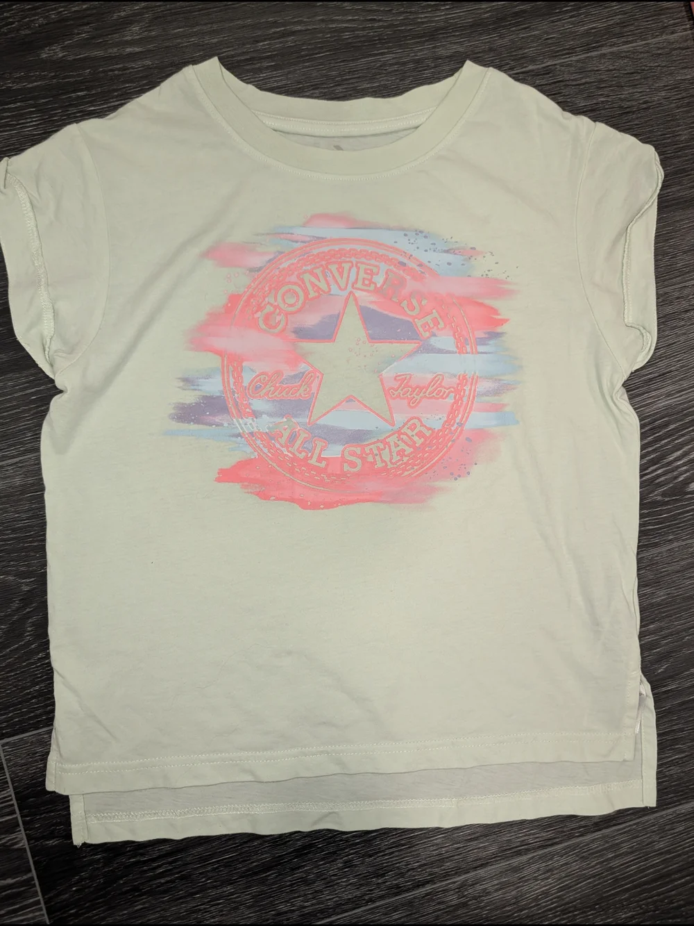 Converse Short Sleeve Tee in Cream with Pink & Blue Logo